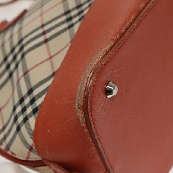 BURBERRY Nova Check Hand Bag Canvas Beige Orange Silver Auth 102116 - Picture 16 of 16